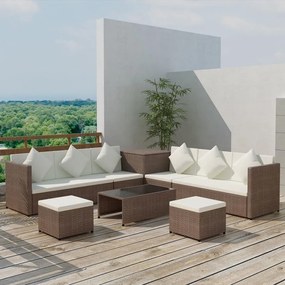 Set divani da giardino 8 pz con cuscini in polyrattan marrone