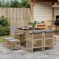 Set Pranzo da Giardino 9 pz con Cuscini Beige Misto Polyrattan 3210960