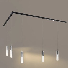 Sistema di illuminazione su binario moderno con 5 luci a sospensione color canna di fucile monofase - Iconic Lloyd