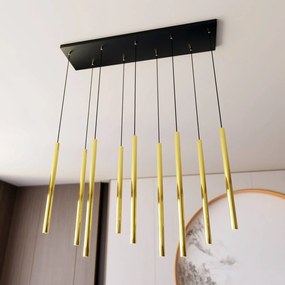 EMIBIG LIGHTING Lampada a sospensione Selter, color oro, a 9 luci, metallo