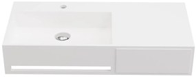 Ripiano lavabo sospeso in Solid Surface con portasciugamani L90 x l40 x H17 cm Bianco - GANDAKI