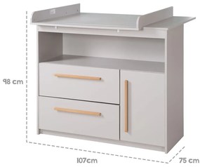 Cassettiera per bambini grigio chiaro con fasciatoio 107x98x75 cm Lea – Roba