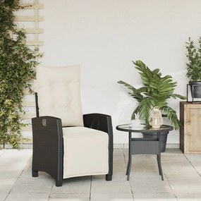 Sedia reclinabile da giardino con poggiapiedi nera polyrattan