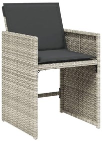 Set da pranzo da giardino 15 pz con cuscini grigio polyrattan