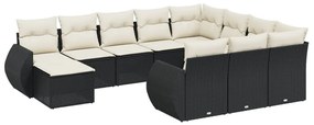 Set Divani da Giardino 11 pz con Cuscini in Polyrattan Nero