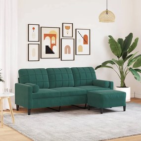 Divano A 3 Posti Con Poggiapiedi Verde Scuro 180 Cm İn Velluto /