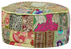 Pouf patchwork rotondo fatto a mano in cotone 40x20 cm verde