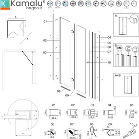 Box doccia 140x80 cm apertura soffietto 80 cm e lato fisso 140 cm| KS7000 - KAMALU