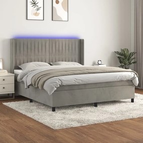 Letto a molle materasso e led grigio chiaro 180x200 cm velluto