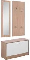 Set 3 Pezzi Scarpiera Appendiabiti Specchio da Ingresso in Legno 80x27x46.5 cm