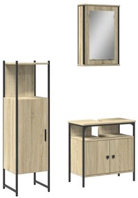 Set mobili da bagno 3 pz rovere sonoma in legno multistrato