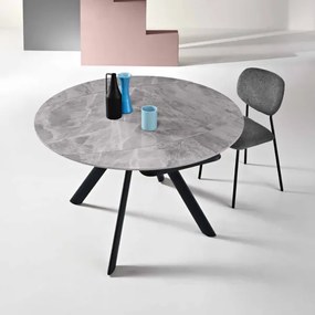Tavolo in pietra effetto marmo Grigio ROUND con piano girevole D135 cm