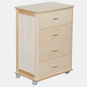 Cassettiera con ruote ICON 58X83h cm in Legno di Faggio a 4 Cassetti Naturale