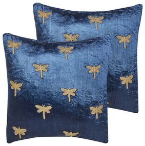 Set di 2 cuscini velluto azzurro e oro 45 x 45 cm BLUESTEM Beliani