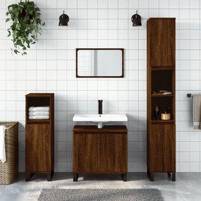 Set mobili da bagno 3 pz rovere marrone in legno multistrato