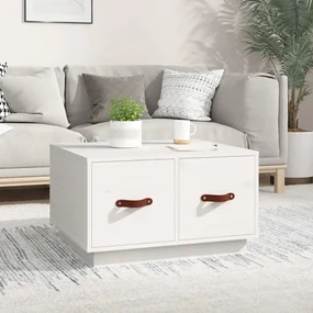 Tavolino Da Salotto Bianco 60x53x35 Cm Legno Massello Di Pino /