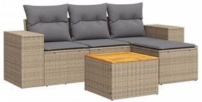 Set divano da giardino 5 pz con cuscini beige in polyrattan