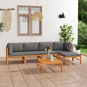 Set divani giardino 6pz cuscini grigi in legno massello di teak