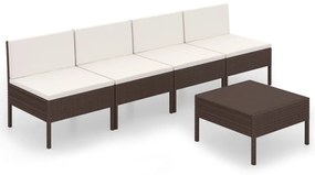 Set Divani da Giardino 5 pz con Cuscini in Polyrattan Marrone