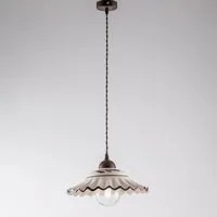 Sospensione 1 Luce Ferro Nero e Ruggine e Ceramica d.30 cm Bianco Serie Palma