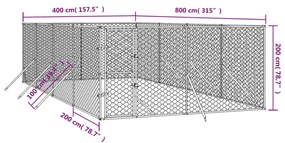 Cuccia per cani da esterno argento 4x8x2 m in acciaio zincato