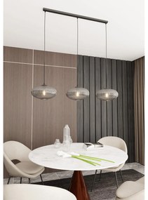 Lampadario 3 Luci Iris In Acciaio Nero Paralume Plissettato Fumè