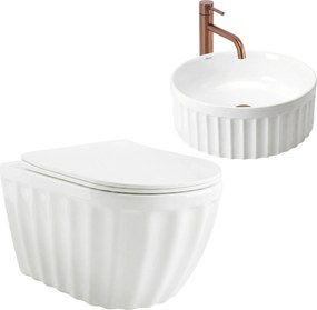 Set: WC sospeso + Lavabo da appoggio Rea Duo White