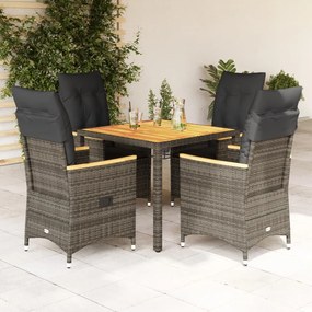 Set Da Pranzo Da Giardino 5 Pz Con Cuscini İn Polyrattan Grigio /