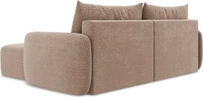 Divano angolare marrone chiaro allungabile/con contenitore (con penisola a destra) Kalena – Makamii