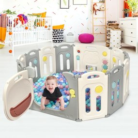 Costway Recinto per bambini da giocare con 12 pannelli, Centro di attività box pieghevole per bimbi, porta con chiusura, 160x118x64cm