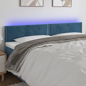 Testiera A Led Blu Scuro 180x5x78/88 Cm İn Velluto /