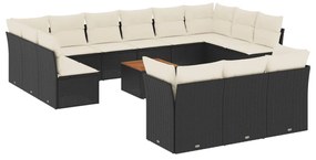 Set divani da giardino 14pz con cuscini in polyrattan nero