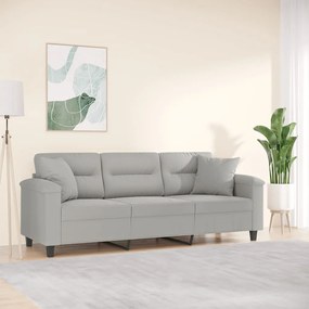 Divano A 3 Posti Con Cuscini Grigio Chiaro 180 Cm Microfibra /