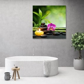 Quadro su tela, Composizione di zen con candele e fiori  Dimensioni 30x30