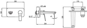 New Line Miscelatore Lavabo Da Incasso A Muro Nero Opaco/Oro Rosa