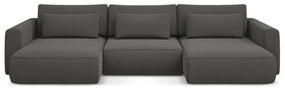 Divano angolare grigio scuro allungabile/con contenitore (a U) con rivestimento in velluto Kapua – Makamii