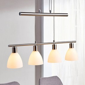 Lampada a sospensione Lindby Simeon, 73 cm, nichel, vetro, metallo