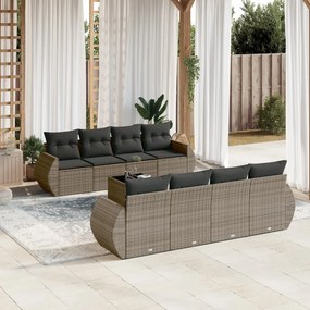 Set divano da giardino 9 pz con cuscini grigio in polyrattan