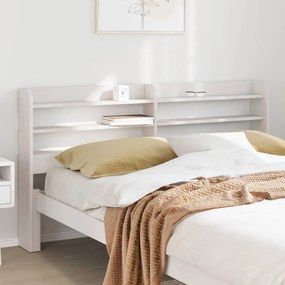Testiera Con Ripiani Bianca 150 Cm İn Legno Massello Di Pino /