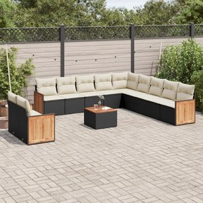 Set Divani da Giardino 12 pz con Cuscini Nero in Polyrattan