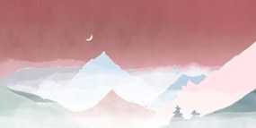 Quadro su tela – Luna sopra le montagne pastello