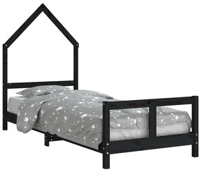 Giroletto per bambini nero 80x200 cm in legno massello di pino
