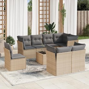 Set divano da giardino 9 pz con cuscini beige in polyrattan