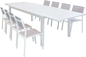 DEXTER - set tavolo in alluminio cm 200/300 x 100 x 74 h con 8 sedie Aulus