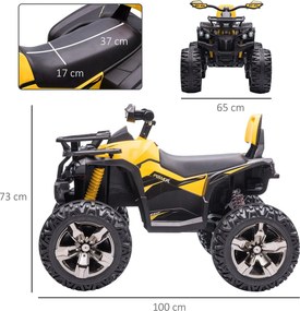 Quad per Bambini Elettrico 12V con Fari e Batteria Ricaricabile, Età 3-5 Anni, 100x65x73cm, Giallo...