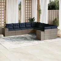 Set Divano Giardino 10 pz con Cuscini Grigio Chiaro Polyrattan 3255449