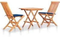 Set da Bistrot 3 pz con Cuscini Blu Reale in Massello di Teak 3063235