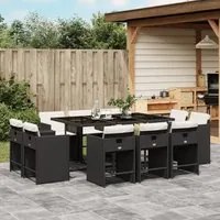 Set da Pranzo da Giardino 11 pz con Cuscini in Polyrattan Nero 3277973