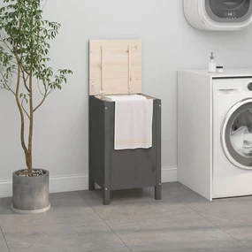 Contenitore Per Bucato Grigio 44x44x76 Cm Legno Massello Pino /