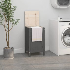 Contenitore Per Bucato Grigio 44x44x76 Cm Legno Massello Pino /